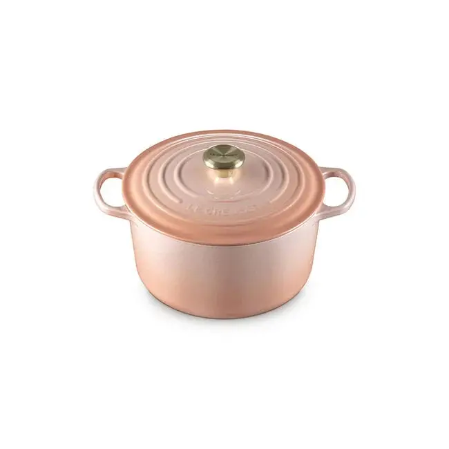 Le Creuset Signature Deep Round Dutch Oven – 6.5 Qt Peach With Light Gold Knob 1