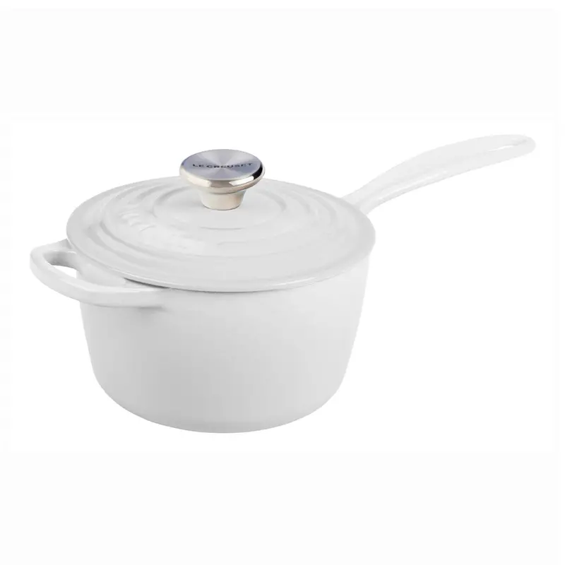 Le Creuset Signature Saucepan – 1.75-Quart, 10" Diameter, White Enamel With Stainless Knob 1