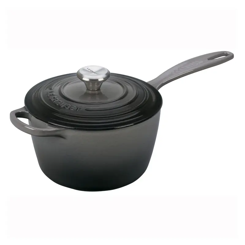 Le Creuset Signature Saucepan – 2.25-Quart, Oyster Gray Enamel With Stainless Steel Knob – Engraving Option 1