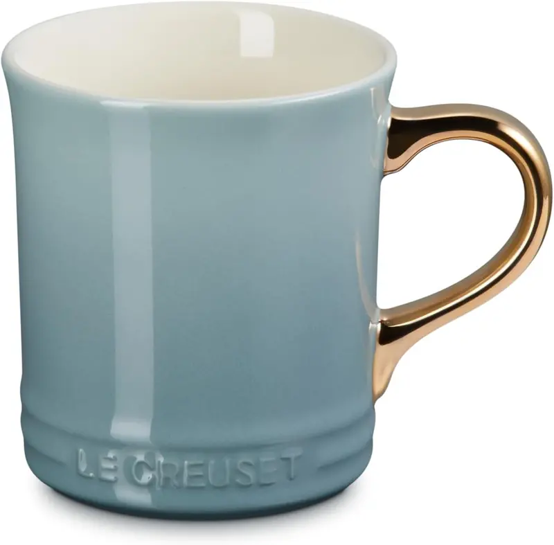 Le Creuset Vancouver Ceramic Mug – 14 Oz With Gold Metallic Handle In Sea Salt 1