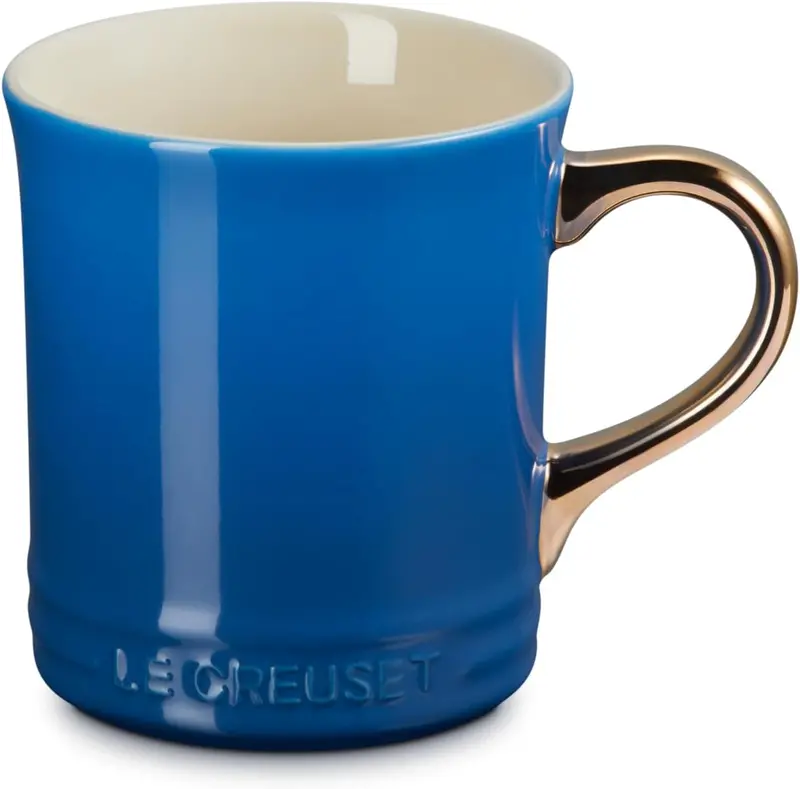 Le Creuset Vancouver Mug – 14 Oz, Gold Metallic Handle, Marseille 1
