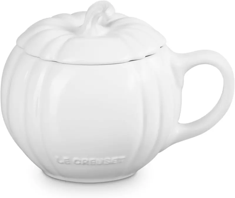 Le Creuset White Pumpkin-Shaped Mug With Lid – 14 Oz 1