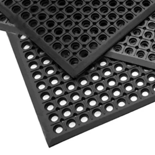 Mul-T-Mat Narrow-Bevel Drainage Floor Mat — 3' × 5', Black Rubber 1