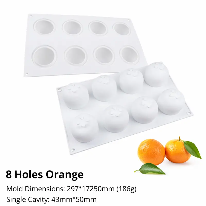 Orange-Themed Candy Mold – 8-Cavity Design 1