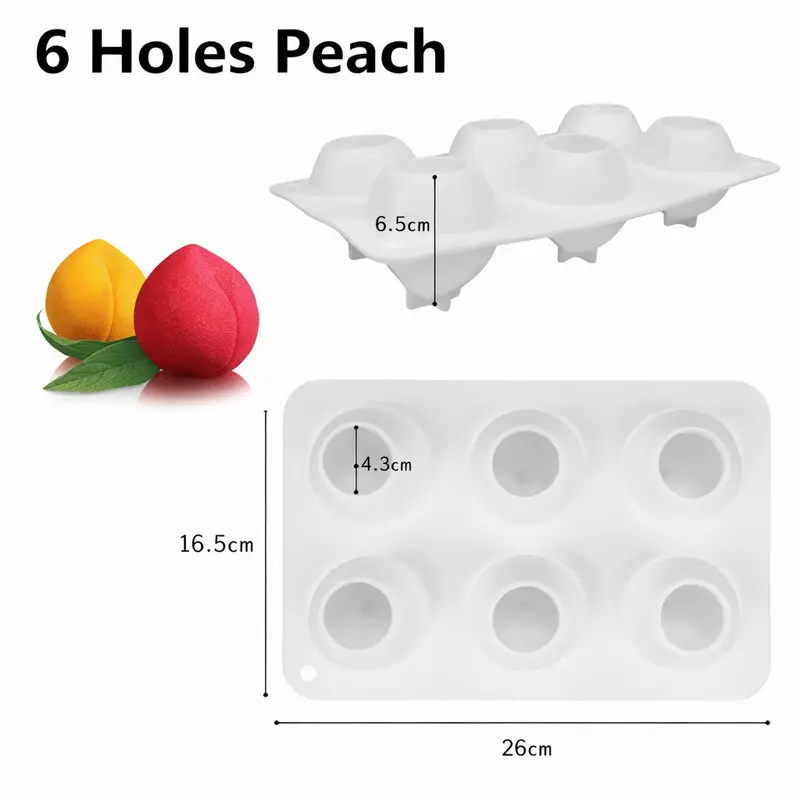 Peach Chocolate Mold – 6-Cavity Realistic Detail 1