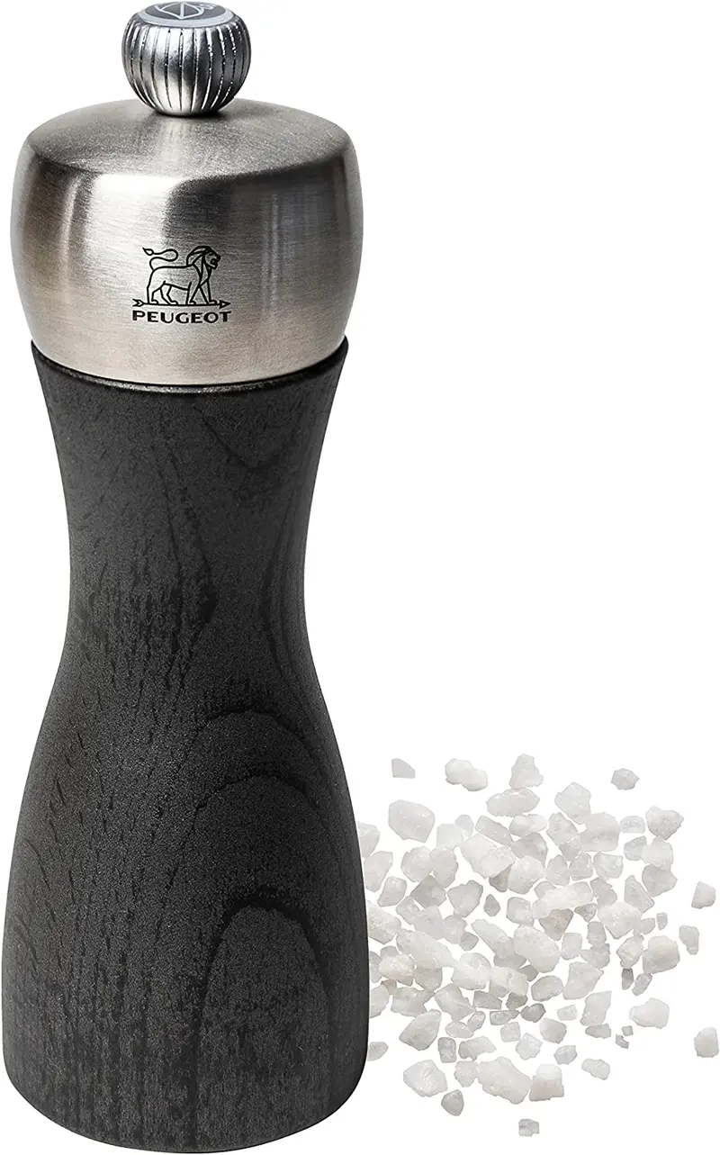 Peugeot Fidji Adjustable Manual Salt Mill – Beechwood & Stainless Steel, Graphite Finish, 6-Inch 1