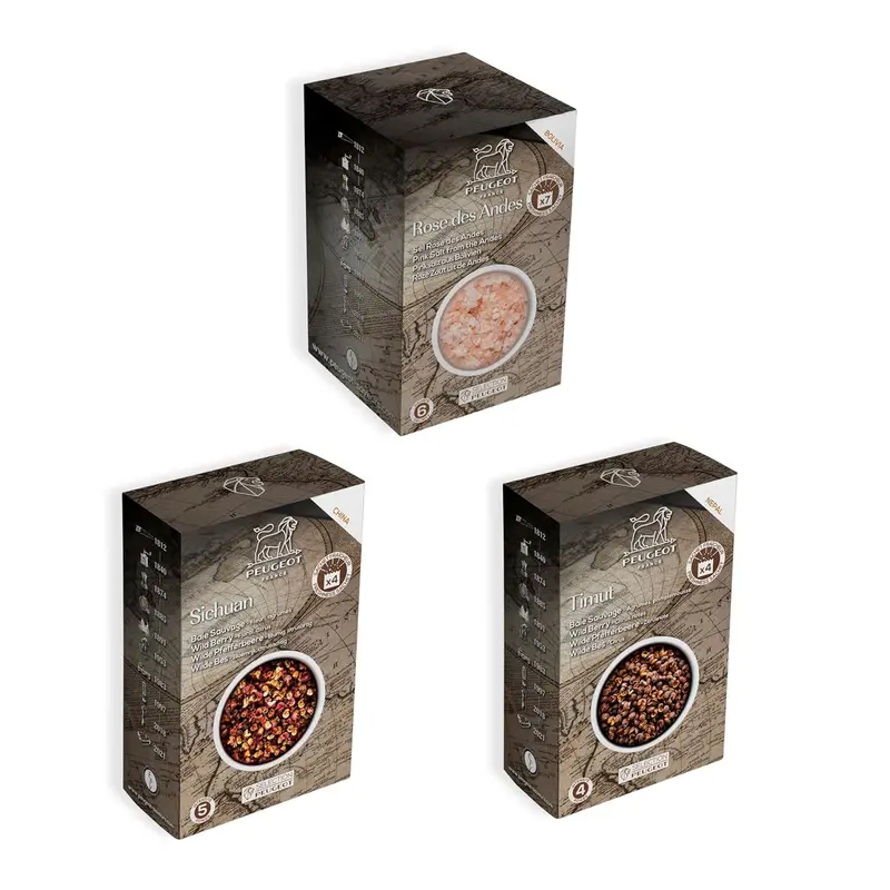 Peugeot Global Spice Collection: Timut Pepper, Sichuan Peppercorns & Himalayan Pink Salt 1