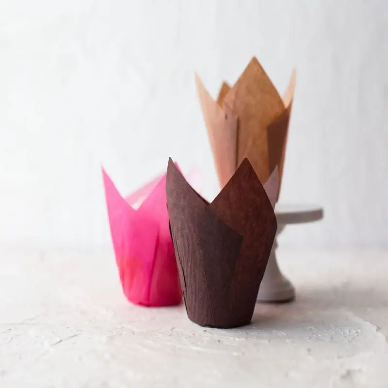 Pink Tulip-Shaped Cupcake Cups – 2" Top Diameter, 6.25" Height, 65 Gsm, 100 Per Pack 1