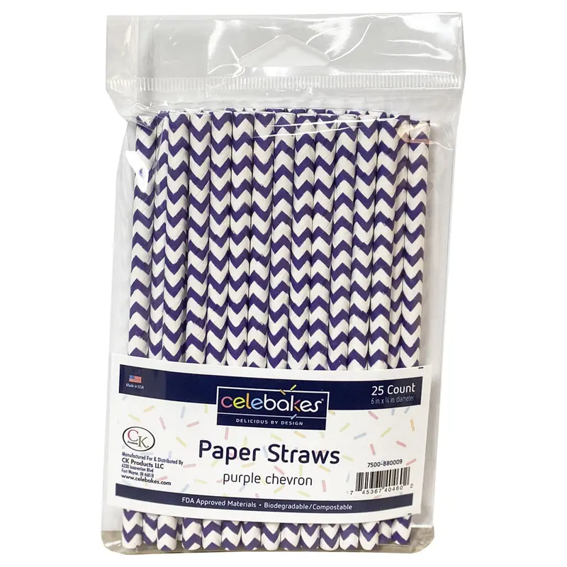 Purple Chevron-Printed Paper Straws – 6-Inch, Pack Of 25 1