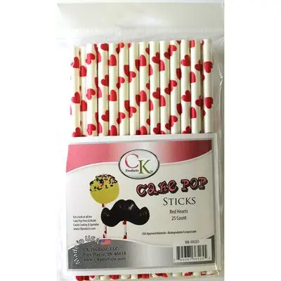 Red Heart-Themed 6-Inch Cake Pop Sticks – Pack Of 25 1