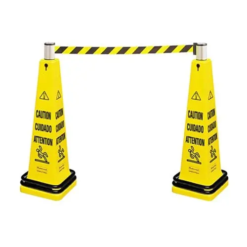 Rubbermaid Multilingual Floor Barricade – Tri-Lingual (English/French/Spanish), 36", Yellow 1