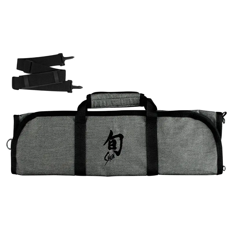 Shun 8-Slot Grey Knife Roll With Straps And Black Logo 1