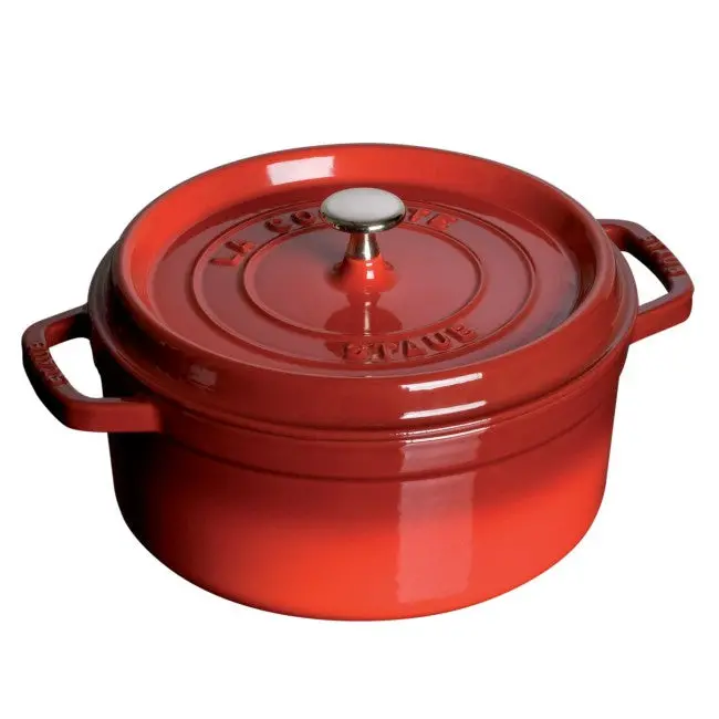 Staub 7-Quart Round Enamel Cast Iron Cocotte In Cherry Red 1