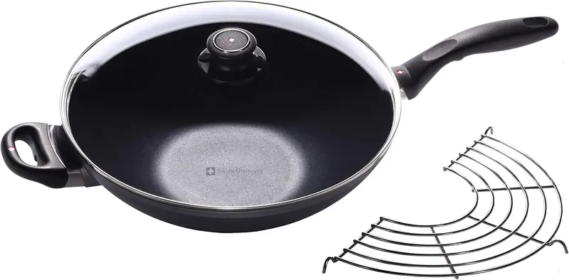 Swiss Diamond 12.5-Inch Induction Wok With Rack And Tempered Glass Lid 1