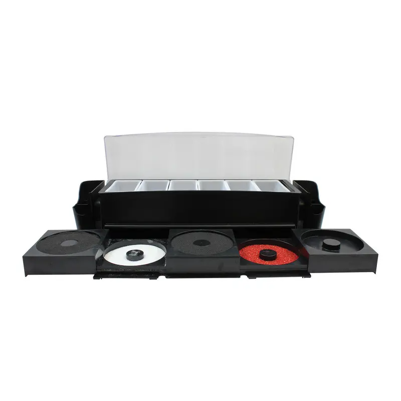 Tablecraft 5-Compartment Garnish Station With Dual Caddies And Rimmer Trays 1