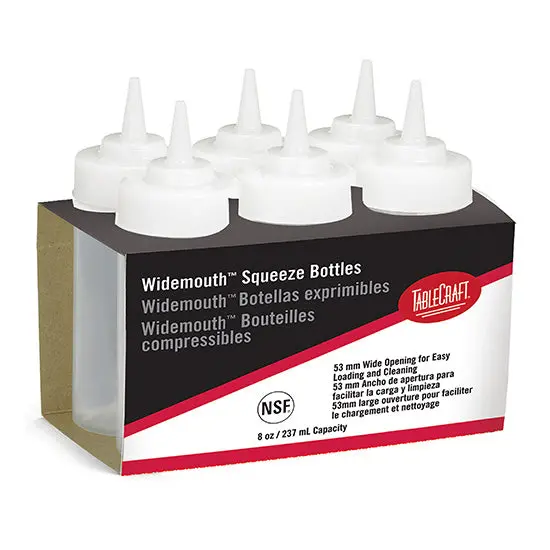 Tablecraft C10853C Clear Wide-Mouth Squeeze Bottles – 8 Oz, 6-Pack 1
