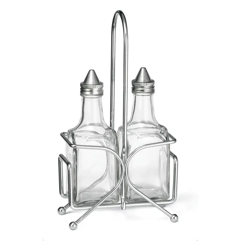 Tablecraft European Glass And Stainless Steel 3-Piece Cruet Set 1
