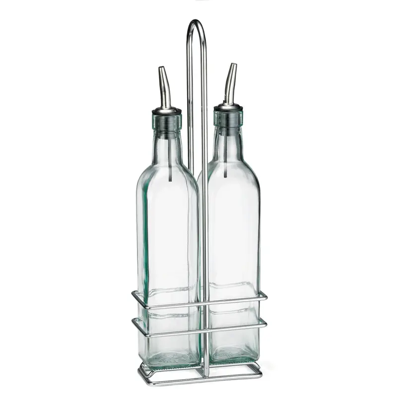 Tablecraft Prima 3-Piece Glass Cruet Set With Stainless Steel And Chrome Accents 1
