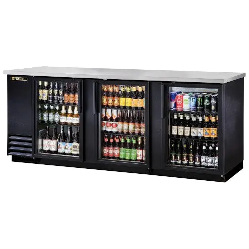 True 90-Inch Triple-Glass Back Bar Cooler In Black Finish 1