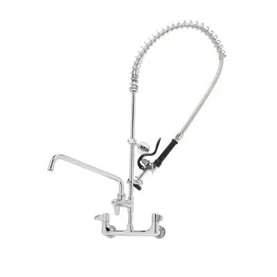 T&S 8" Wall-Mount Pre-Rinse Faucet: 12" Swing Spout + 44" Hose 1