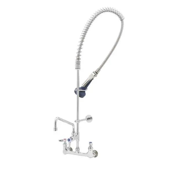 T&S B-0133-A12-B08 Easyinstall Wall-Mount Pre-Rinse Faucet — 8" Centers, 12" Swing Nozzle, 44" Hose, Lever Handles With Mounting Bracket 1