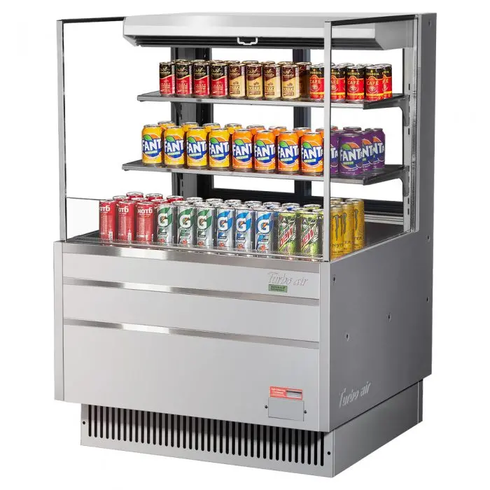 Turbo Air Tom-36L-Ufd-S-3S-N Low-Profile Horizontal Open Display Refrigerator – Glass Side Panels, Commercial Grade 1