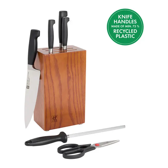 Zwilling Four Star Eco Knife Block Set – 7-Piece Brown Ash Design 1