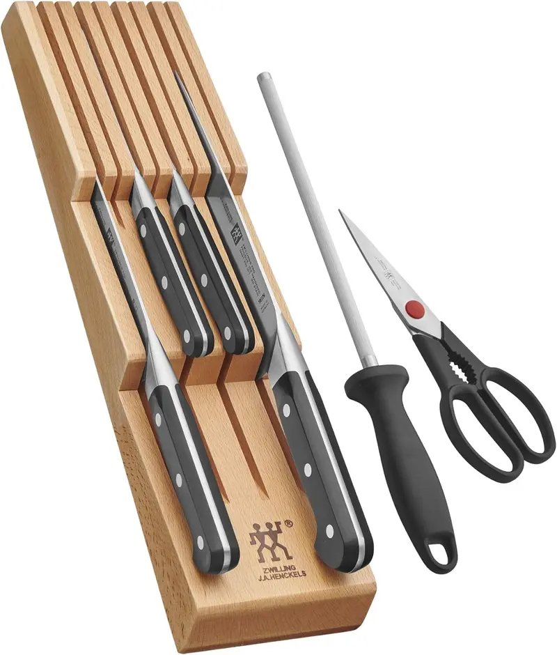 Zwilling Pro Knife Block Set With In-Drawer Tray – 7-Piece Beechwood Design 1